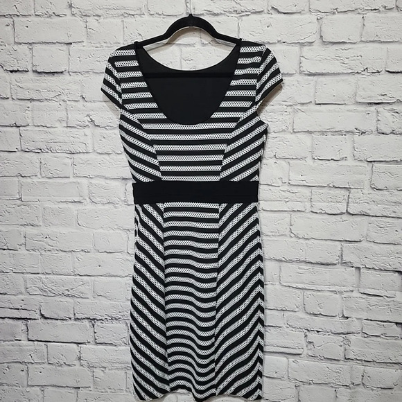 White House Black Market Striped Rayure Cap Sleeve Sheath Dress Sz 4 Career WHBM - Picture 2 of 9